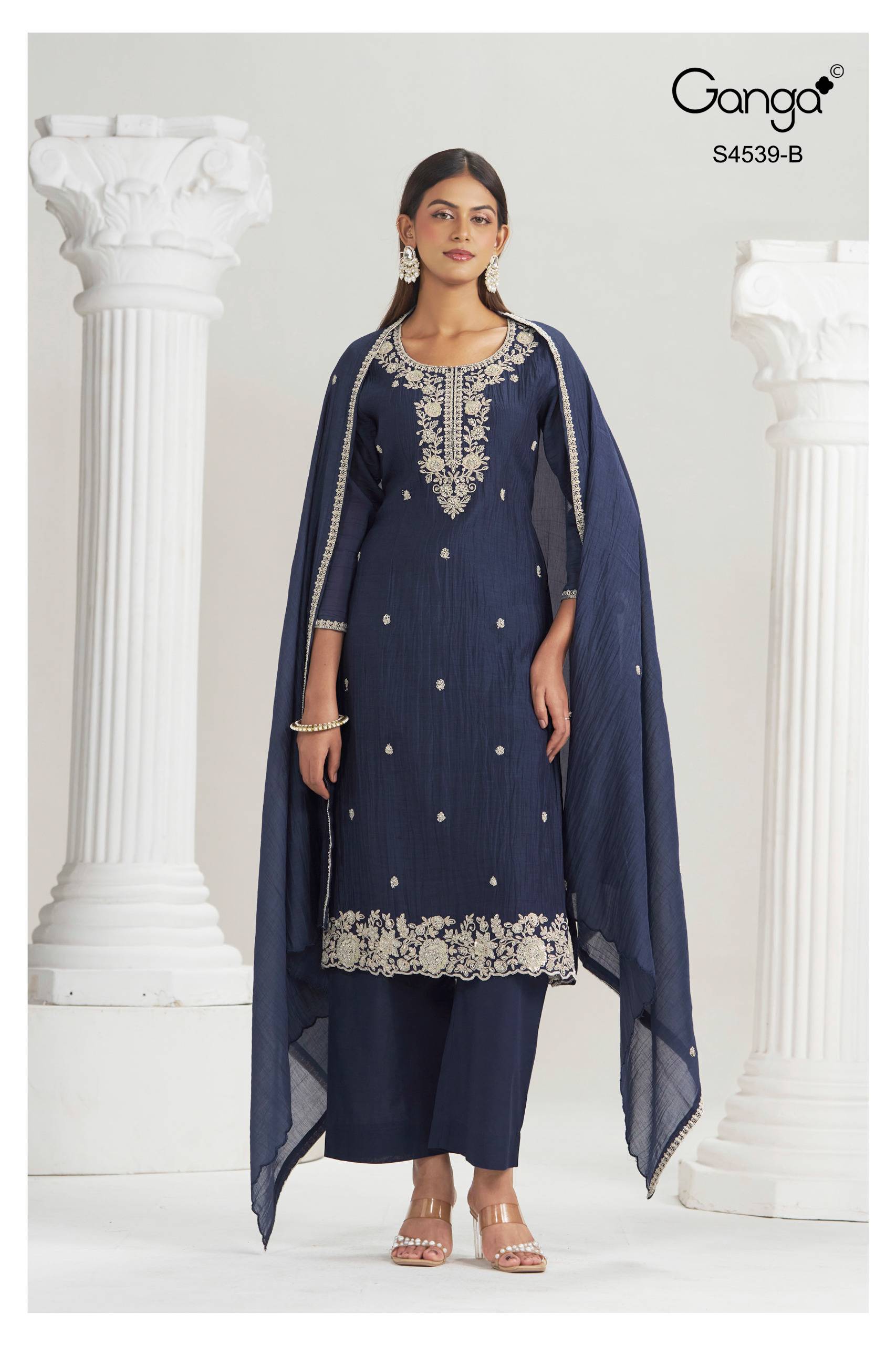 APARNA 4539 Series By GANGA FASHION Stylish Beautiful Colourful PURE BANARASI MUL Dresses At Wholesale Price